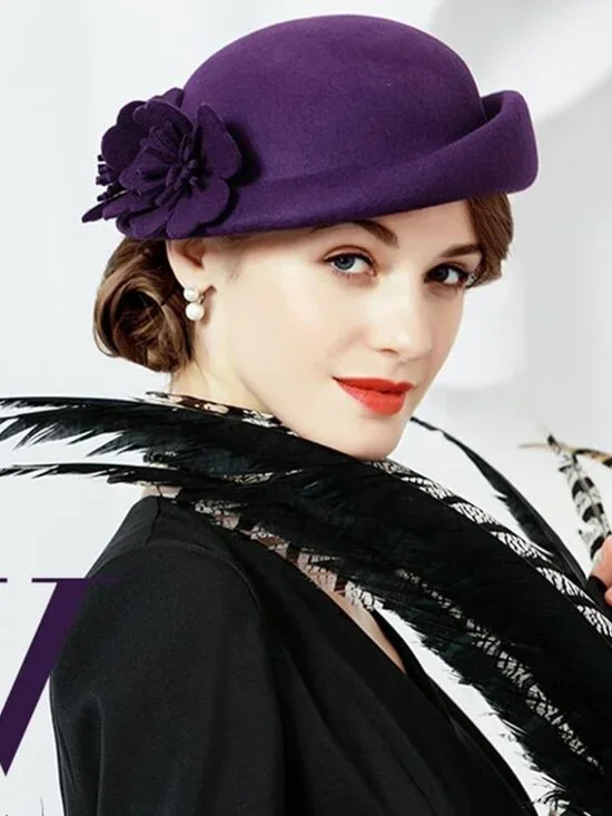 Women's Wool Felt Ribbon French Fashion Vintage Millinery Beret Hats Purple 1 - Picture 2 of 5